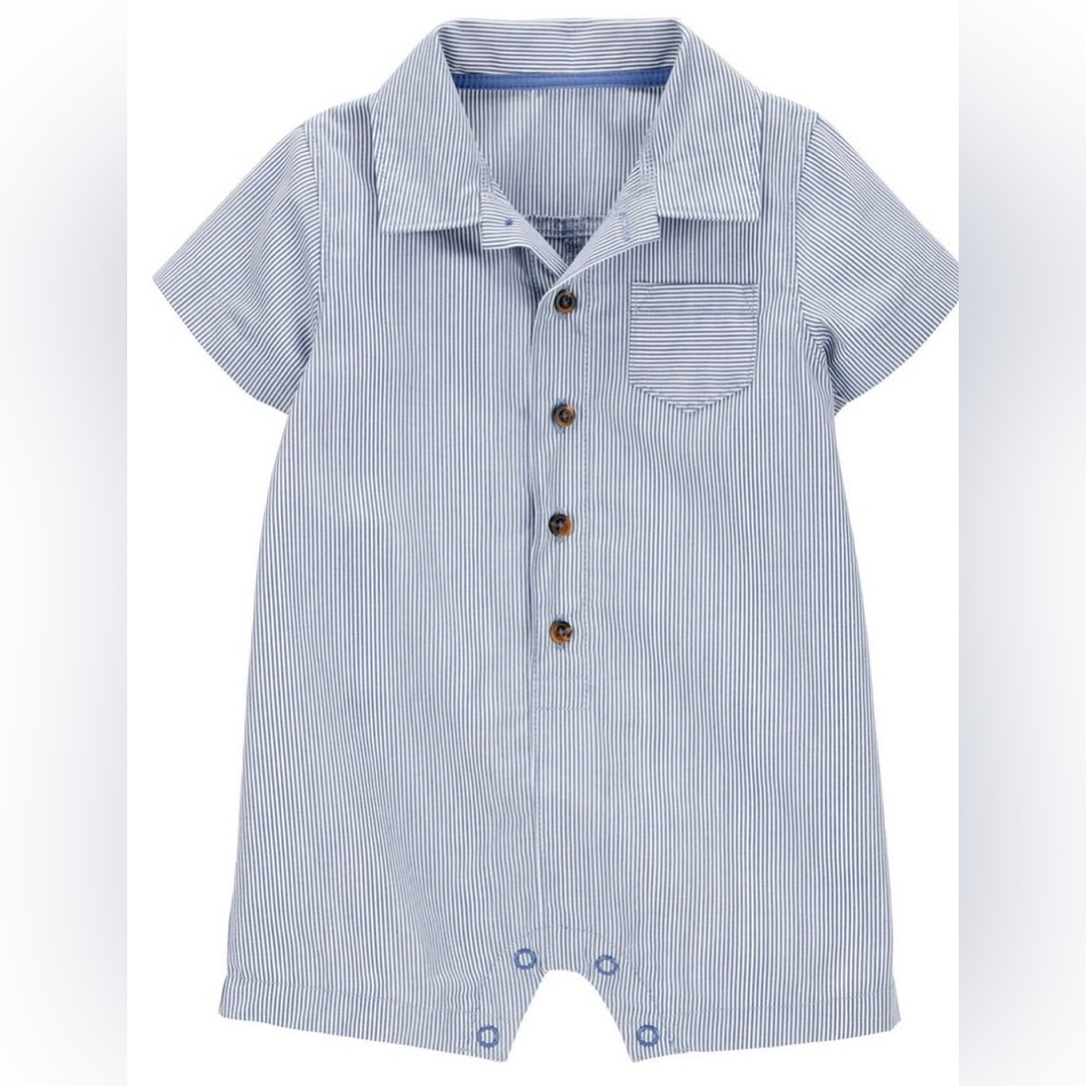 Carter’s Baby Boy’s One Piece Pinstriped Short Sleeve Romper Size 24 Months New!
